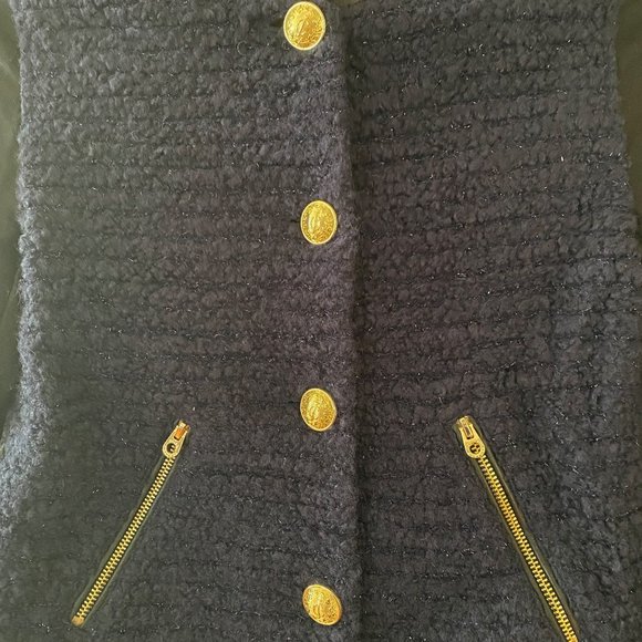 GIRLS JUICY COUTURE BOUCLE WOOL-BLEND JACKET SZ 10 NAVY/BLACK WITH GOLD DETAIL - Picture 14 of 16